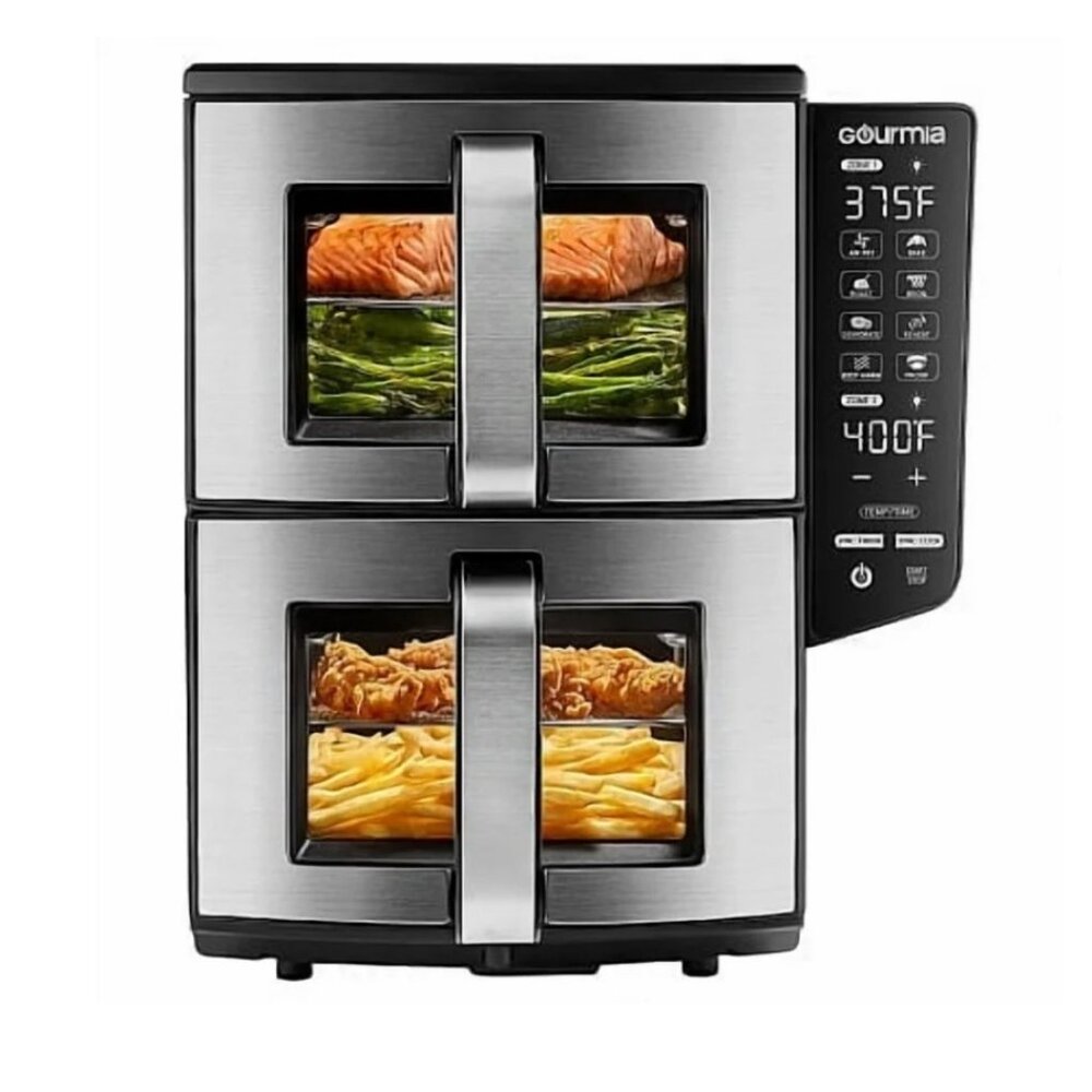 Gourmia 11 Quart Double Basket Air Fryer with Smart Finish and 4-Layer Cooking